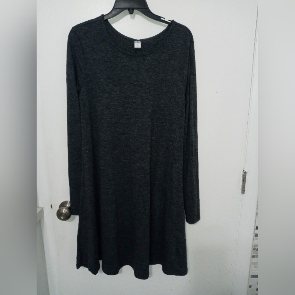 Old Navy Long Sleeve Heather Gray Fit & Flare Sweater Dress Large Semi Sheer